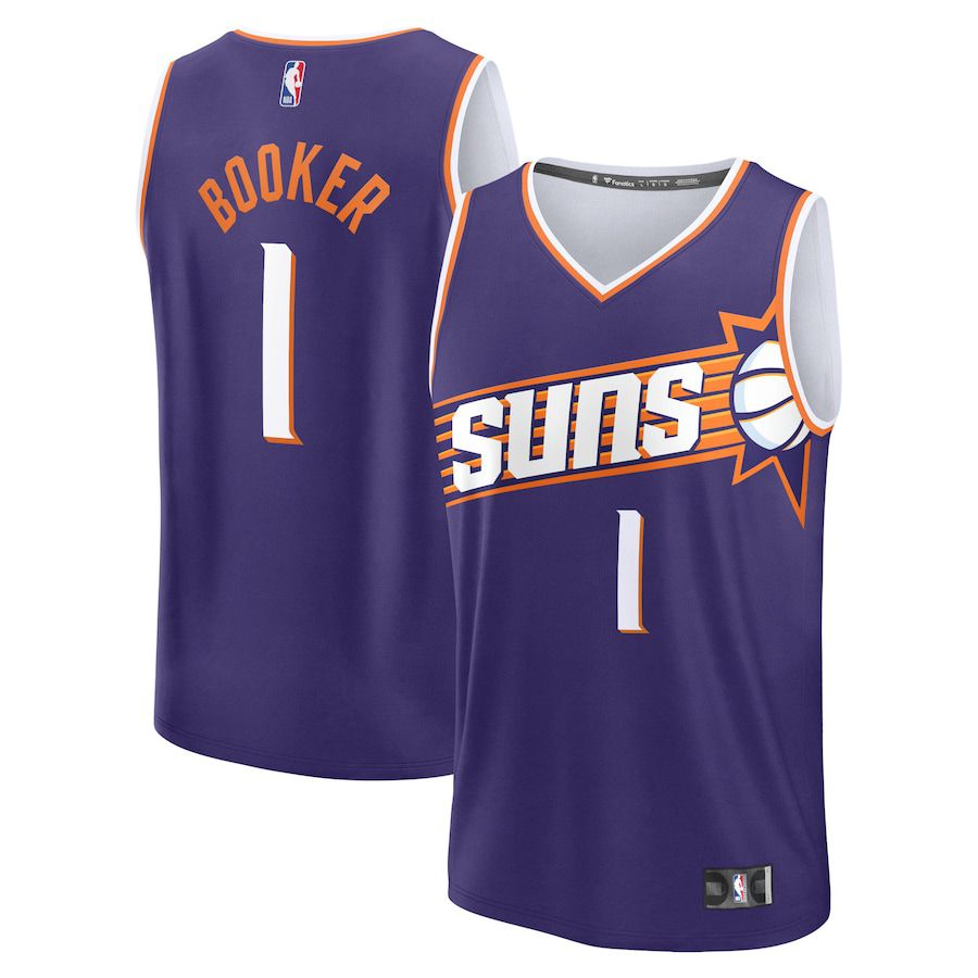 Men Phoenix Suns 1 Devin Booker Fanatics Branded Purple Icon Edition 2023-24 Fast Break Replica NBA Jersey